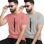 Pack of 2 Men Striped Round Neck Polyester Pink, Grey T-Shirt  (AA1104/166) - Image 5
