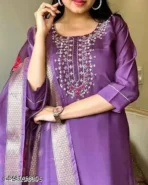 Embroidered Kurta With Printed Dupatta And pent - Image 2