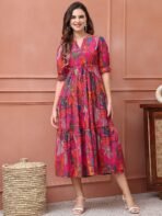 Women Fit and Flare Multicolor Below Knee Dress - Image 9
