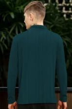 Men Self Design Zip Neck Polycotton Dark Green T-Shirt  [AA1102/125] - Image 4