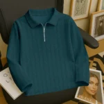 Men Self Design Zip Neck Polycotton Dark Green T-Shirt  [AA1102/125]