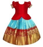 White Button Girls Jacquard New South Indian Traditional Pattu Pavadai Jecquard Readymade Lehenga Choli[AA1100/194] - Image 3