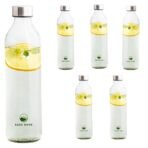 SAND DUNE Set of 6, 800 ml Each Glass water bottle, with Leak-Proof Airtight Stainless-Steel Lid for Water, Smoothie, Juices - Reusable Travel Glass Drinking Fridge Bottles[AA1100/150]