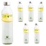 SAND DUNE Set of 6, 800 ml Each Glass water bottle, with Leak-Proof Airtight Stainless-Steel Lid for Water, Smoothie, Juices - Reusable Travel Glass Drinking Fridge Bottles[AA1100/150]