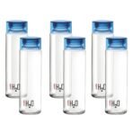 CELLO H2O Glass Fridge Water Bottle with Plastic Cap | Leak proof & break-proof | Wide mouth & Easy to Clean | Best Usage for Office/School/College | Set of 6, 920ml | Blue[AA1100/146]
