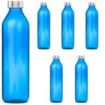 SAND DUNE Set of 6, 800 ml Each Blue Glass water bottle, with Leak-Proof Airtight Stainless-Steel Lid for Water, Smoothie, Juices - Reusable Travel Glass Drinking Fridge Bottles[AA1100/151]