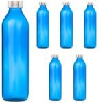 SAND DUNE Set of 6, 800 ml Each Blue Glass water bottle, with Leak-Proof Airtight Stainless-Steel Lid for Water, Smoothie, Juices - Reusable Travel Glass Drinking Fridge Bottles[AA1100/151]