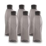 CELLO Texas PET Bottle | Leak Proof and Break Proof | Perfect for School, College, Work, and Outdoor Adventures Water Bottle | 1 Litre, Set of 6 | Black[AA1100/153]