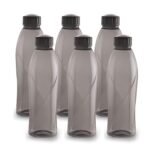 CELLO Texas PET Bottle | Leak Proof and Break Proof | Perfect for School, College, Work, and Outdoor Adventures Water Bottle | 1 Litre, Set of 6 | Black[AA1100/153]