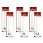 CELLO H2O Glass Fridge Water Bottle with Plastic Cap Set of 6, 920ml, Red | Leakproof & Durable | Wide Mouth, Easy To Clean | Multi Set Glass Water Bottle for Kitchen, Home, Office, Gym, Travel[AA1100/149]
