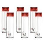 CELLO H2O Glass Fridge Water Bottle with Plastic Cap Set of 6, 920ml, Red | Leakproof & Durable | Wide Mouth, Easy To Clean | Multi Set Glass Water Bottle for Kitchen, Home, Office, Gym, Travel[AA1100/149]