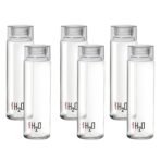CELLO H2O Glass Fridge Water Bottle with Plastic Cap Set of 6, 920ml, Clear | Leakproof & Durable | Wide Mouth, Easy To Clean | Multi Set Glass Water Bottle for Kitchen, Home, Office, Gym, Travel[AA1100/148]