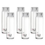 CELLO H2O Glass Fridge Water Bottle with Plastic Cap Set of 6, 920ml, Clear | Leakproof & Durable | Wide Mouth, Easy To Clean | Multi Set Glass Water Bottle for Kitchen, Home, Office, Gym, Travel[AA1100/148]