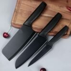 Kitchen Knife Set, 3-Piece, High Carbon Stainless Steel, Chef Utility Santoku Knives with Ergonomic (Black)Kitchen Knife Set, 3-Piece, High Carbon Stainless Steel, Chef Utility Santoku Knives with Ergonomic (Black)[AA1098]