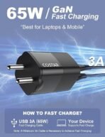 Costar 65W GaN Dual Port Fast Charger QC/PD, 2 in 1 USB & Type C Fast Charger Adapter for Laptop, Lenovo, HP, Asus, Dell, MacBook, iPhone Series, Samsung Galaxy/Note, and Android Devices, Black[AA1100/169] - Image 3