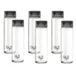 CELLO H2O Glass Fridge Water Bottle with Plastic Cap Set of 6, 920ml, Black | Leakproof & Durable | Wide Mouth, Easy To Clean | Multi Set Glass Water Bottle for Kitchen, Home, Office, Gym, Travel[AA1100/147]