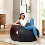 Amazon Brand - Solimo Premium Faux Leather Bean Bag, Filled with Beans | Capacity: Upto 6 Ft Height, 120 KG Weight | 3XL | Black and Brown[aa1098]