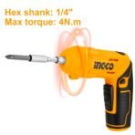 INGCO 4V Electric Cordless Screwdriver, Rechargeable Power Drill Driver Set, 4 N.m Max Torque, 240RPM, With Tool Box [AA1096/167] - Image 2