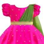 Stanwells Kids Gold & Peach Banarasi Silk Saree Frock for Baby Girls - Traditional Ethnic Dress for Birthday (6 Months-7 Years) [AA1096/191] - Image 4