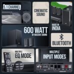 Mivi Fort Hip-Hop 6000 Home Theatre [2025 Latest Launch], 600 Watts Soundbar with cinematic sound, 5.1 Channel, Multiple EQ & Input Modes, BT v5.3, Remote Accessibility, Made in India Sound bar for TV[AA1098] - Image 5