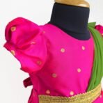 Stanwells Kids Gold & Peach Banarasi Silk Saree Frock for Baby Girls - Traditional Ethnic Dress for Birthday (6 Months-7 Years) [AA1096/191] - Image 3