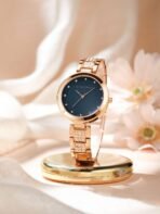 Women Black Embellished Dial & Rose Gold Toned Stainless Steel Bracelet Style Straps Analogue Watch[AA1100/128] - Image 2