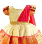 Stanwells Kids Gold & Peach Banarasi Silk Saree Frock for Baby Girls - Traditional Ethnic Dress for Birthday (6 Months-7 Years) - Image 3