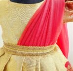 Stanwells Kids Gold & Peach Banarasi Silk Saree Frock for Baby Girls - Traditional Ethnic Dress for Birthday (6 Months-7 Years) - Image 4