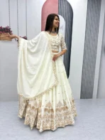 Julee Embroidered Semi Stitched Lehenga Choli (White) 4.2 | 38[AA1098] - Image 3
