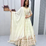Julee Embroidered Semi Stitched Lehenga Choli (White) 4.2 | 38[AA1098]