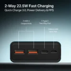 20000 mAh 22.5 W Power Bank (Steel Blue, Lithium Polymer, Fast Charging, Quick Charge 3.0, Power Delivery 3.0 for Mobile, Tablet) [AA1102/289] - Image 2