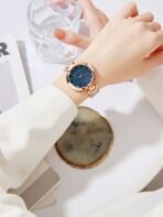 Women Black Embellished Dial & Rose Gold Toned Stainless Steel Bracelet Style Straps Analogue Watch[AA1100/128] - Image 3