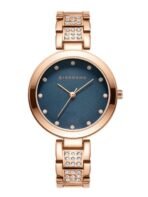 Women Black Embellished Dial & Rose Gold Toned Stainless Steel Bracelet Style Straps Analogue Watch[AA1100/128]